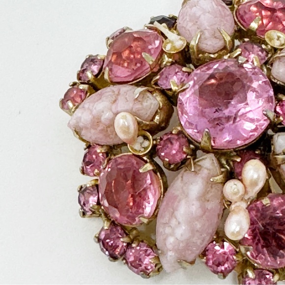 Beautifully Rose Quartz Pink Rhinestone Brooch Pin - Picture 5 of 10